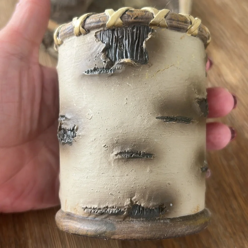 Deer antler toothbrush plate with cup holder and cup/candle holder
